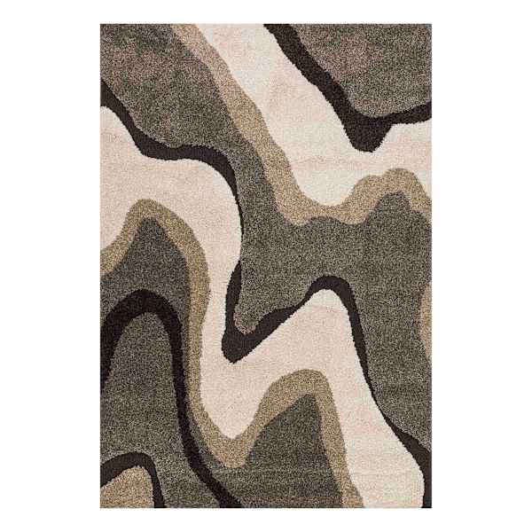 (A280) Sydney Ivory & Tan Multi-Waves Area Rug, 5x8