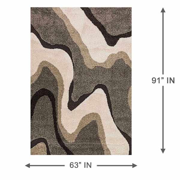 (A280) Sydney Ivory & Tan Multi-Waves Area Rug, 5x8
