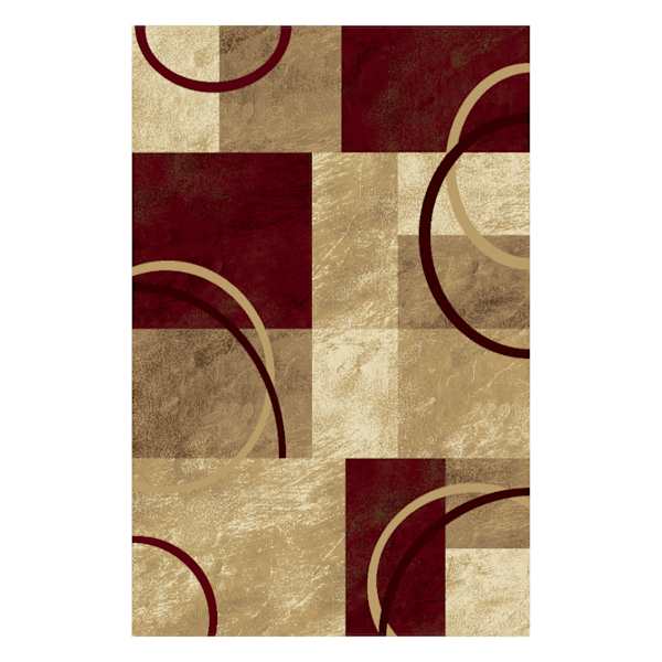 (B645) Superior Burgundy & Tan Geometric Area Rug, 5x7