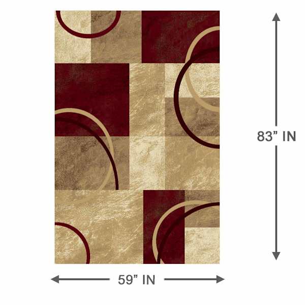 (B645) Superior Burgundy & Tan Geometric Area Rug, 5x7