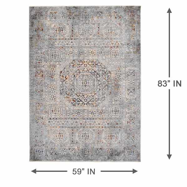(A462) Blue Multicolor Modern Dense Medallion Area Rug, 5x7
