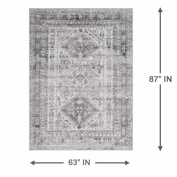 (D507) Monte Carlo Grey Medallion Border Area Rug, 5x7
