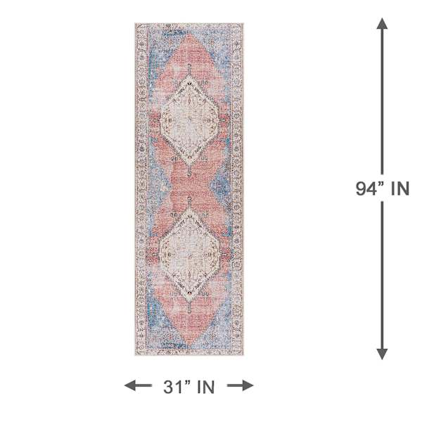 (B783) Found & Fable Amelie Multi Medallion Washable Runner, 2x7
