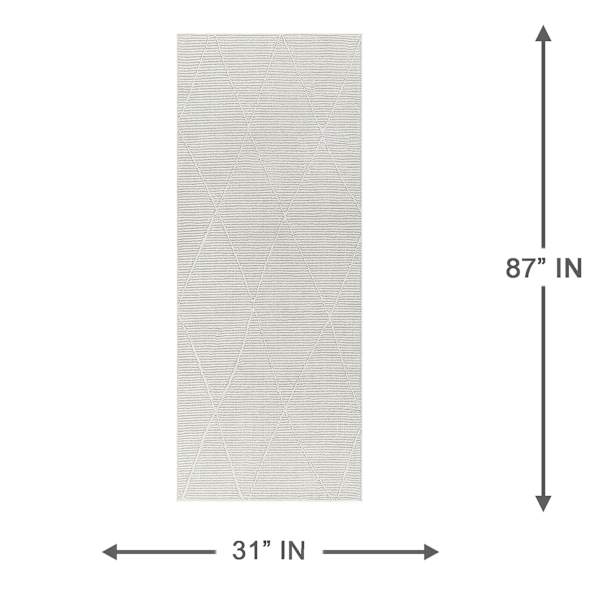 (B878) Alder Grey Diamond Design Washable Runner, 2x7