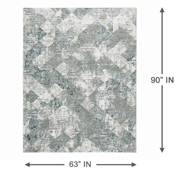 (A524) Found & Fable Sofia Green & Silver Area Rug, 5x8