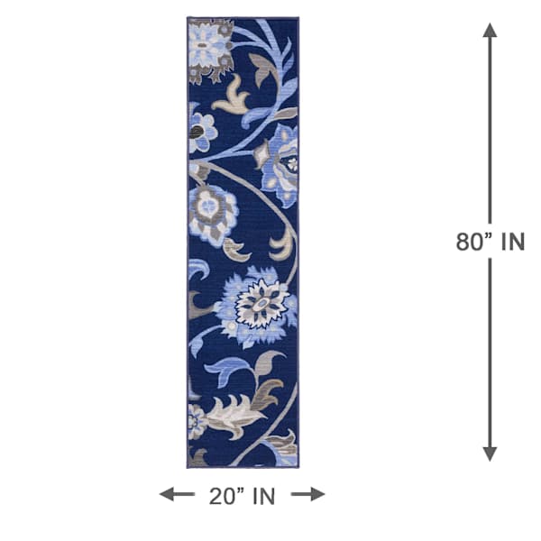 (D624) Seaton Navy Blue Floral Runner, 2x7