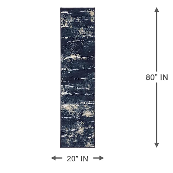 (D627) Andover Navy Blue Abstract Runner, 2x7