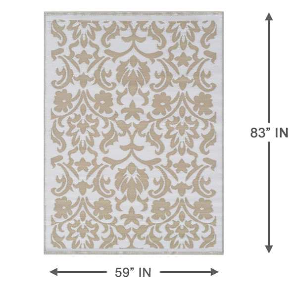 Beige Flower Plastic Outdoor Area Rug, 5x7