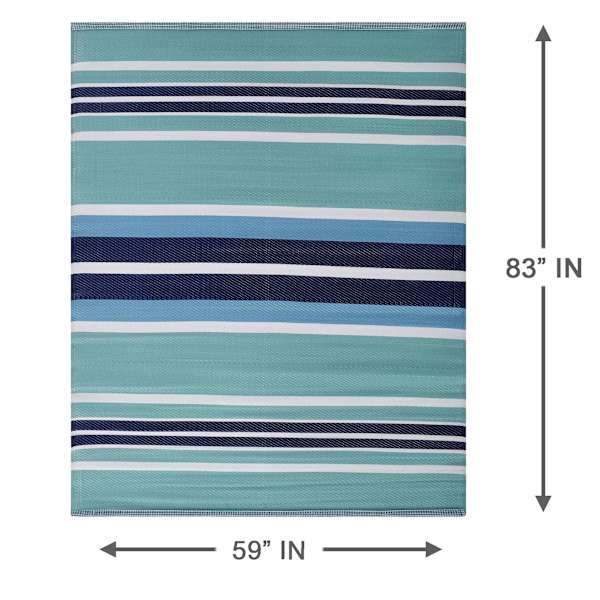 Light Blue Striped Plastic Outdoor Rug, 5x7