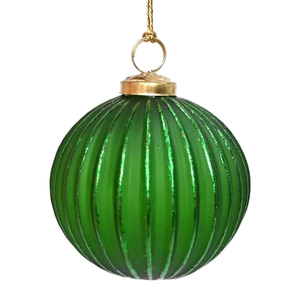 Homespun Red Ribbed Green Foiling Glass Ornament, 4"