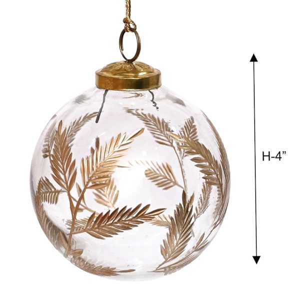 Gilded Evergreen Etched Golden Leaf Clear Glass Ornament, 4"