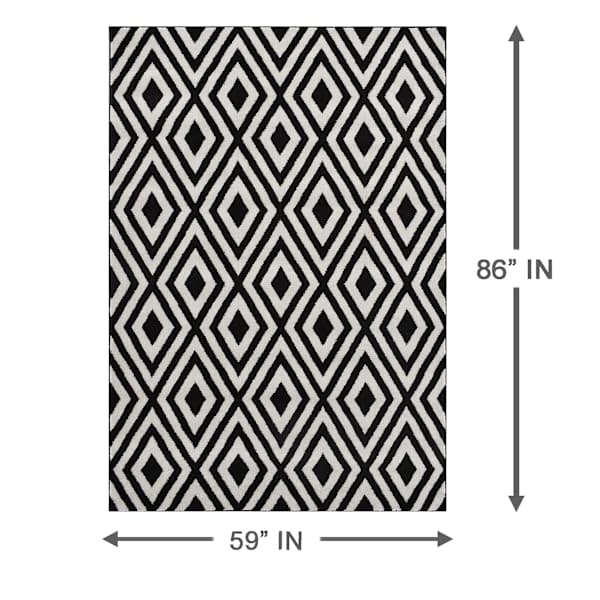 (D532) Black & White Diamond Design Area Rug, 5x7