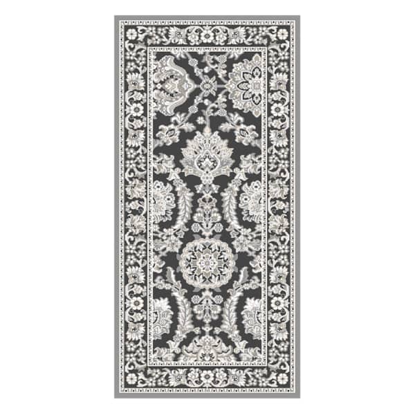 (B845) Providence Tiffany Grey Floral Runner, 2x7