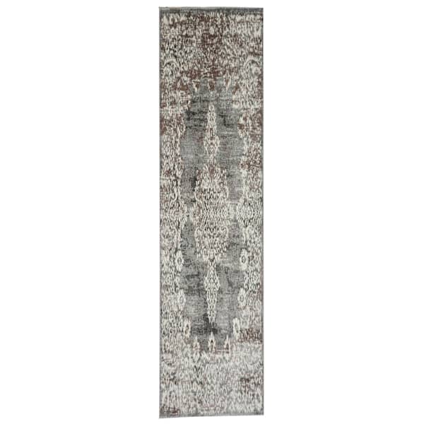 (D393) Grey & White Antique Medallion Runner, 2x7