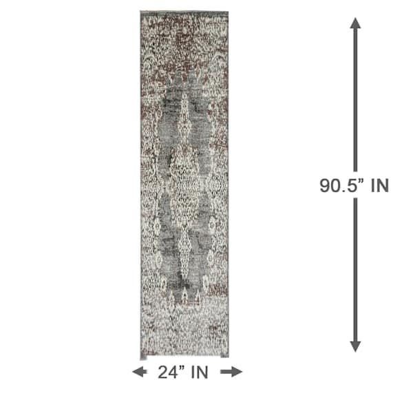 (D393) Grey & White Antique Medallion Runner, 2x7