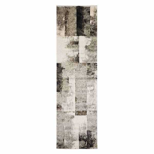 (B501) Ivory & Grey Abstract Block Runner, 2x6