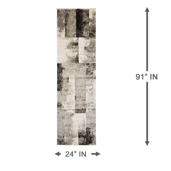 (B501) Ivory & Grey Abstract Block Runner, 2x6