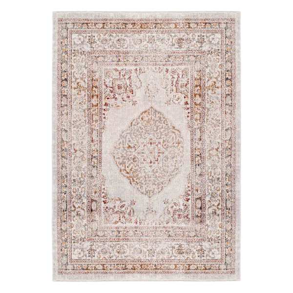 (B657) Blue & Ivory Faded Traditional Medallion Design Area Rug, 5x8