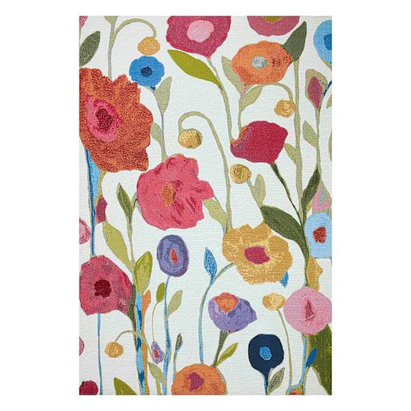 (E297) Mikayla Ivory Floral Indoor & Outdoor Area Rug, 5x8
