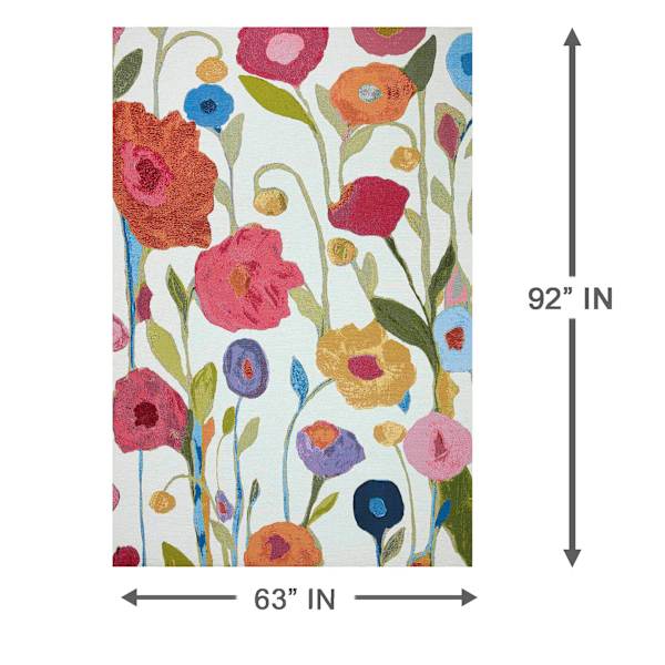 (E297) Mikayla Ivory Floral Indoor & Outdoor Area Rug, 5x8