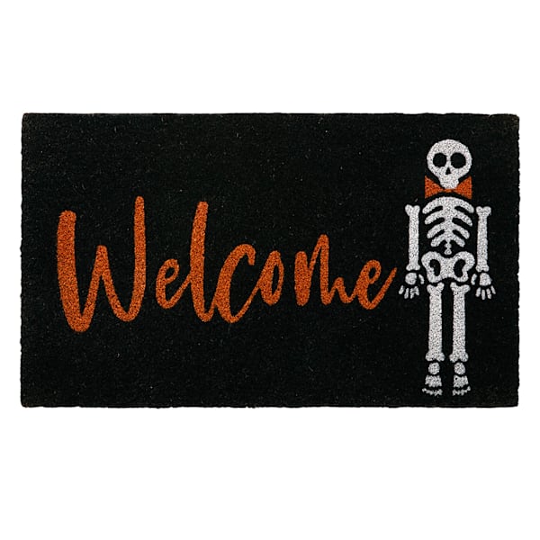 Happy Haunting Welcome Skeleton Printed Coir Mat, 18x30