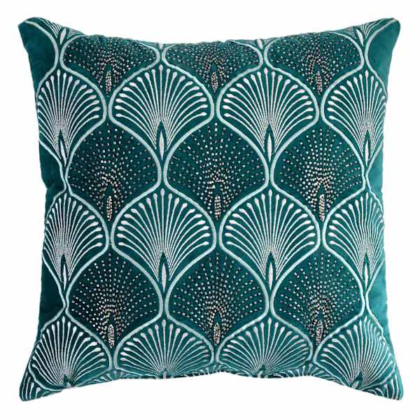 Found & Fable Teal Velvet Beaded Throw Pillow, 18"