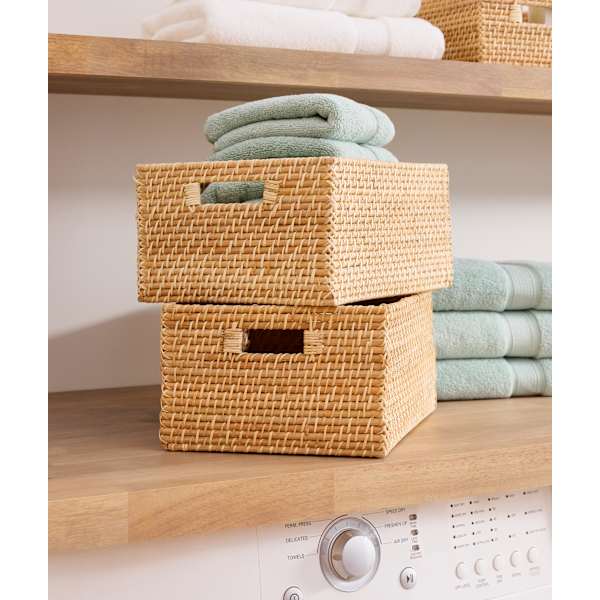 REAL SIMPLE Rectangle Rattan Large Storage Basket 2-Piece Set