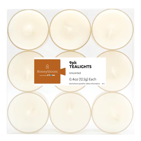 Honeybloom 9-Pack Unscented Tealight Candles, Ivory