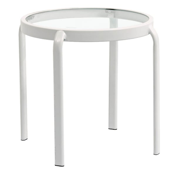 Glass Side Patio Table, White