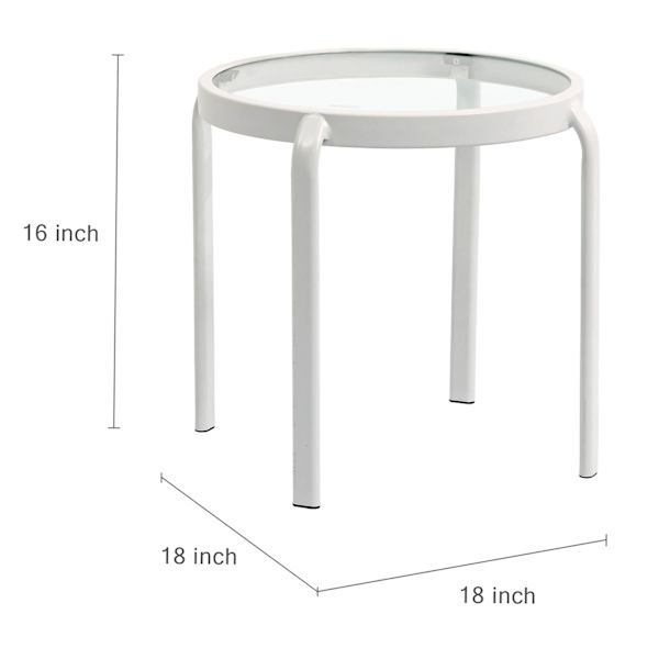 Glass Side Patio Table, White