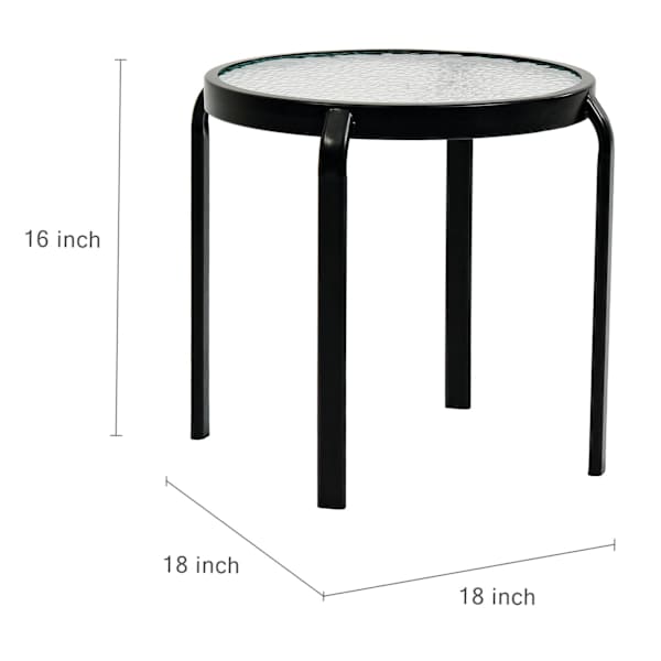 Wavy Glass Patio Side Table, Black