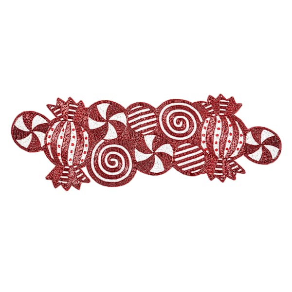 Peppermint Swirl Peppermint Fully Beaded Table Runner, 36x13