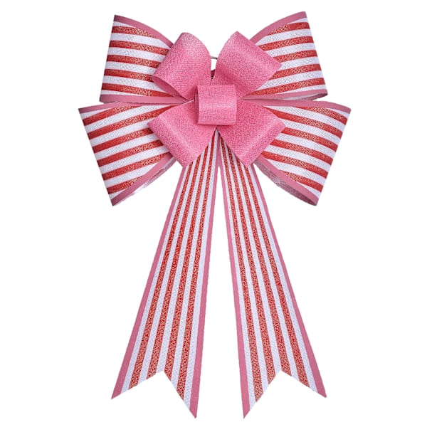 Red & Pink Striped Hanging Bow Decor, 25"