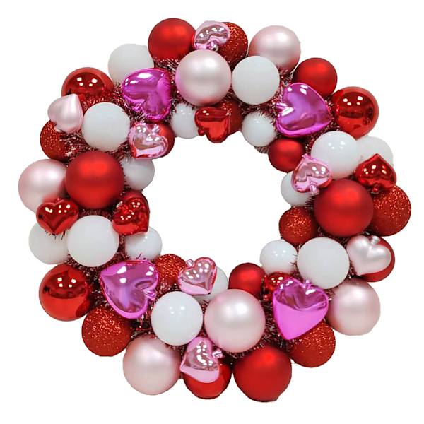 Red & White Ornament Wreath, 15"