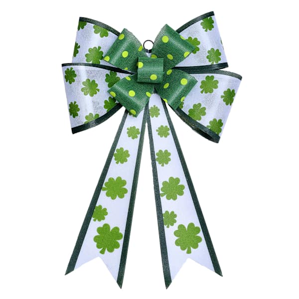 Green & White Shamrock Bow Wall Decor, 25"