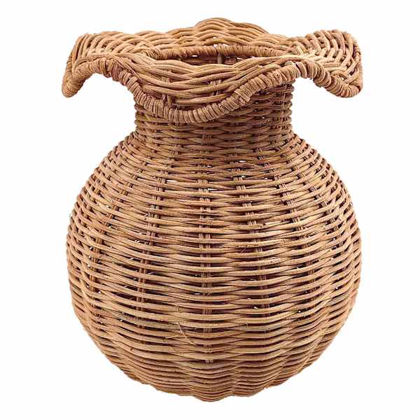 Natural Rattan Scalloped Lip Vase, 9"