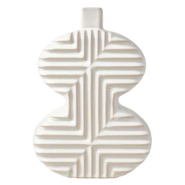 White Striped Curve Stoneware Vase, 11"