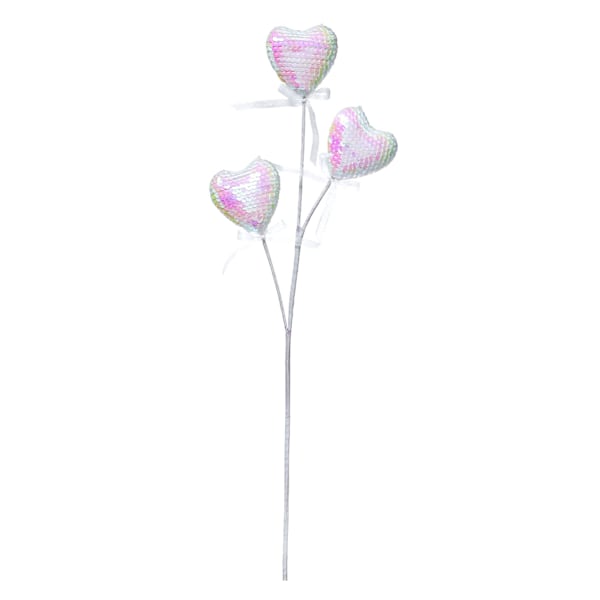 White Sequin Heart Pick, 20"