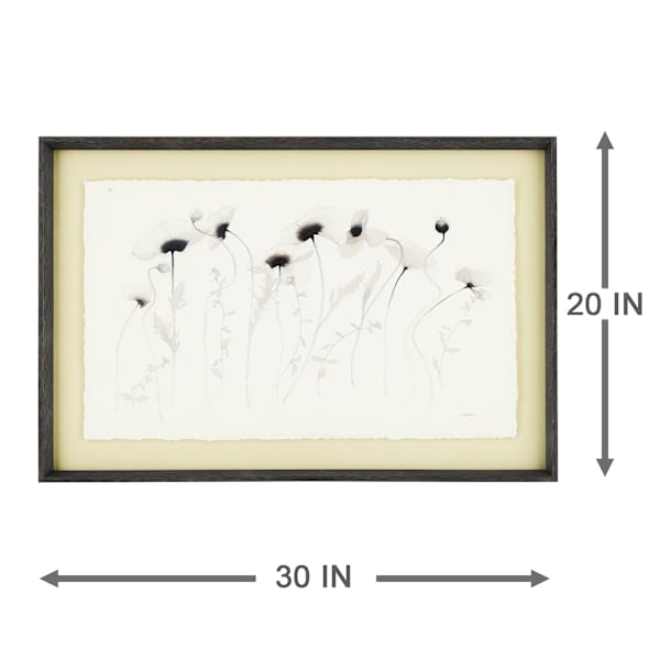 Glass Framed Torn Paper Sketch Floral Wall Art, 30x20