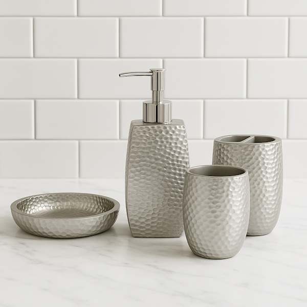 Found & Fable 4-Piece Silver Hammered Bathroom Set