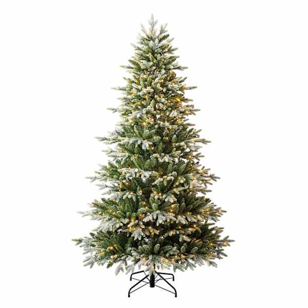 (B9) Pre-Lit Flocked Glenco Spruce Christmas Tree, 7.5'