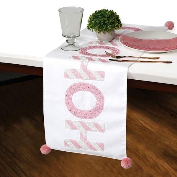 Mrs. Claus' Bakery Ho Ho Ho Pink Beaded Table Runner, 72x13