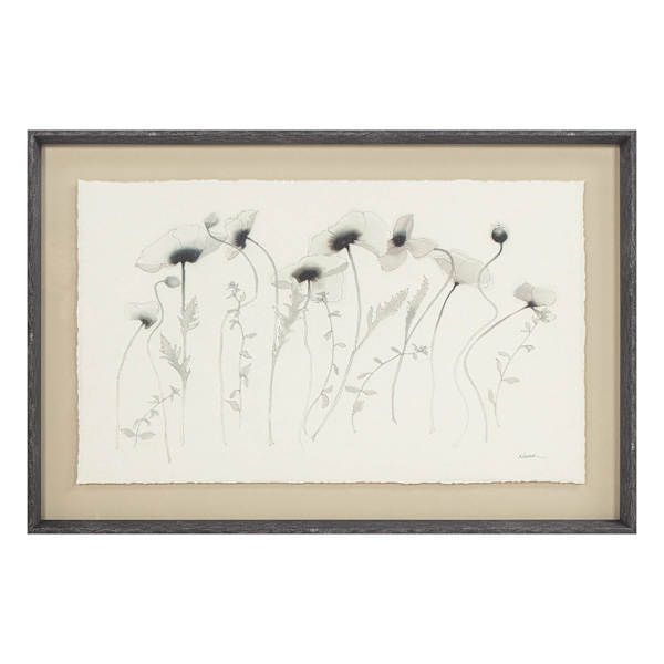 Glass Framed Torn Paper Sketch Floral Wall Art, 30x20