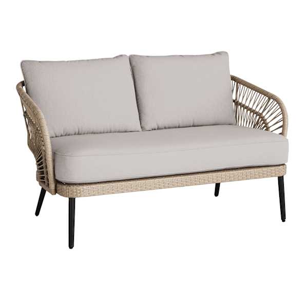 Paloma Taupe Patio Loveseat Wicker with Sand Cushions