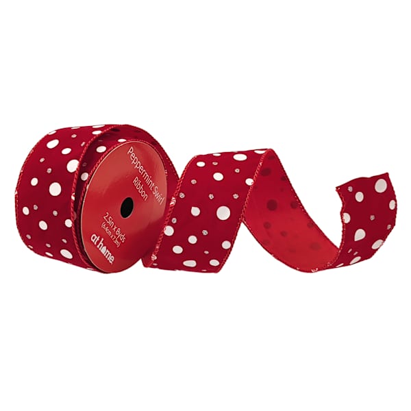 2.5" Red & White Dot Ribbon, 8yd