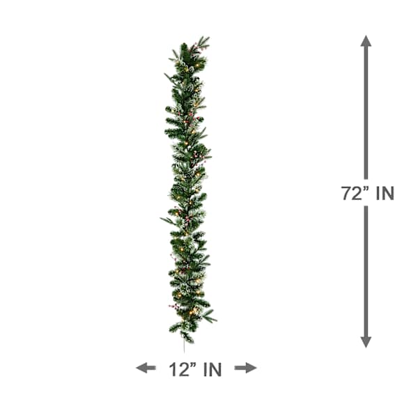 6Ft Pre Lit Snowy With Berries Garland