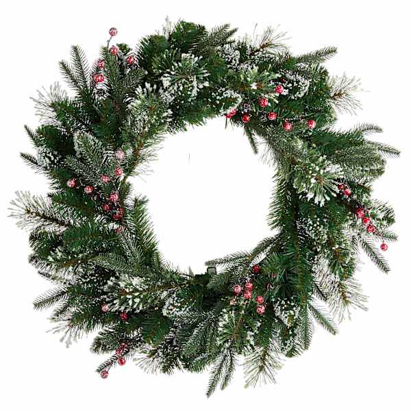 Pre-Lit Snowy Berries Wreath, 24"