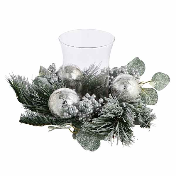 Ball, Berry & Snow Pine Glass Holder, 8.25"