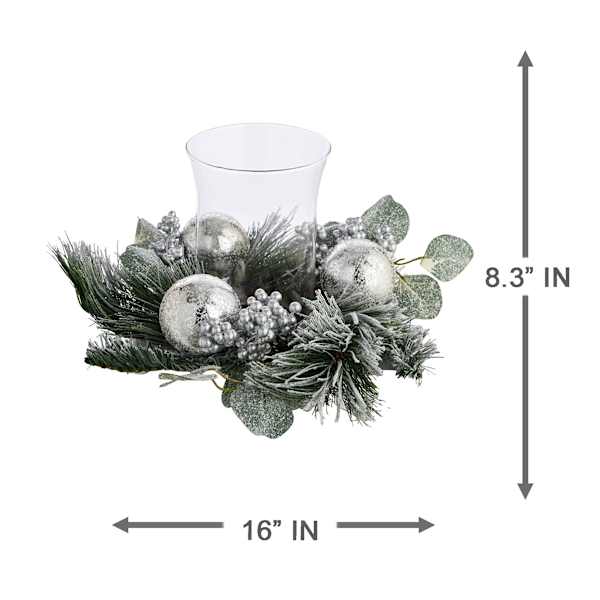 Ball, Berry & Snow Pine Glass Holder, 8.25"