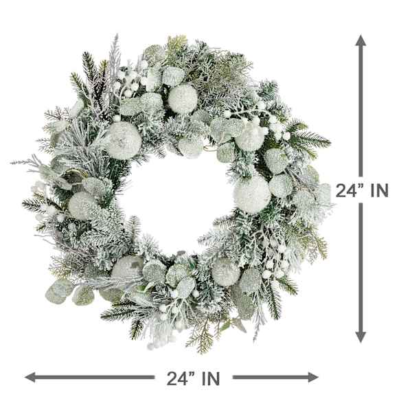 Tinsel Ball, Snow Berry, Eucalyptus & Pine Wreath, 24"